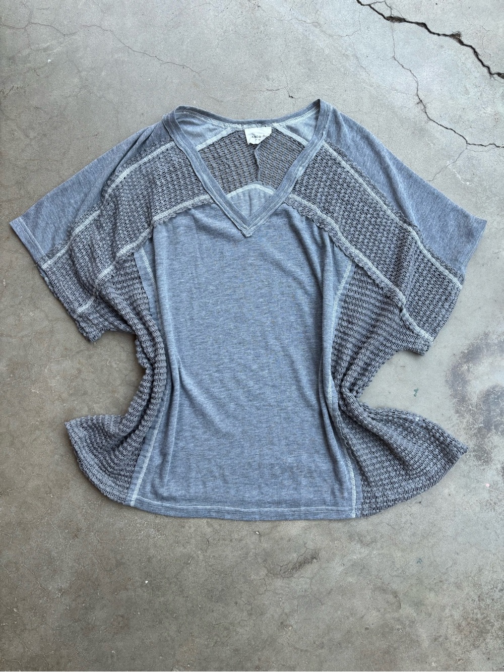 Andrée by Unit Gray Crochet Knit Panel Oversized Dolman Sleeve Top 2X Plus Size